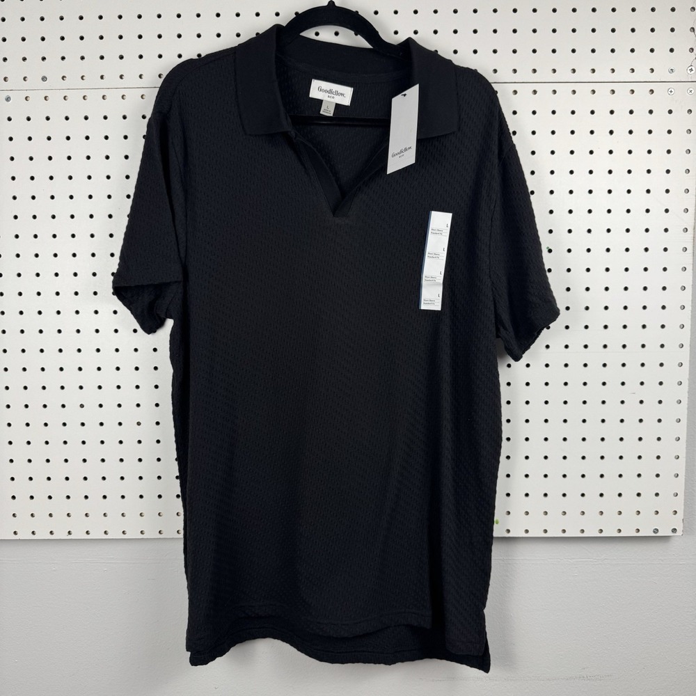 Goodfellow Polo Shirt Men's Large L Black White Geometric Short Sleeves Stretch